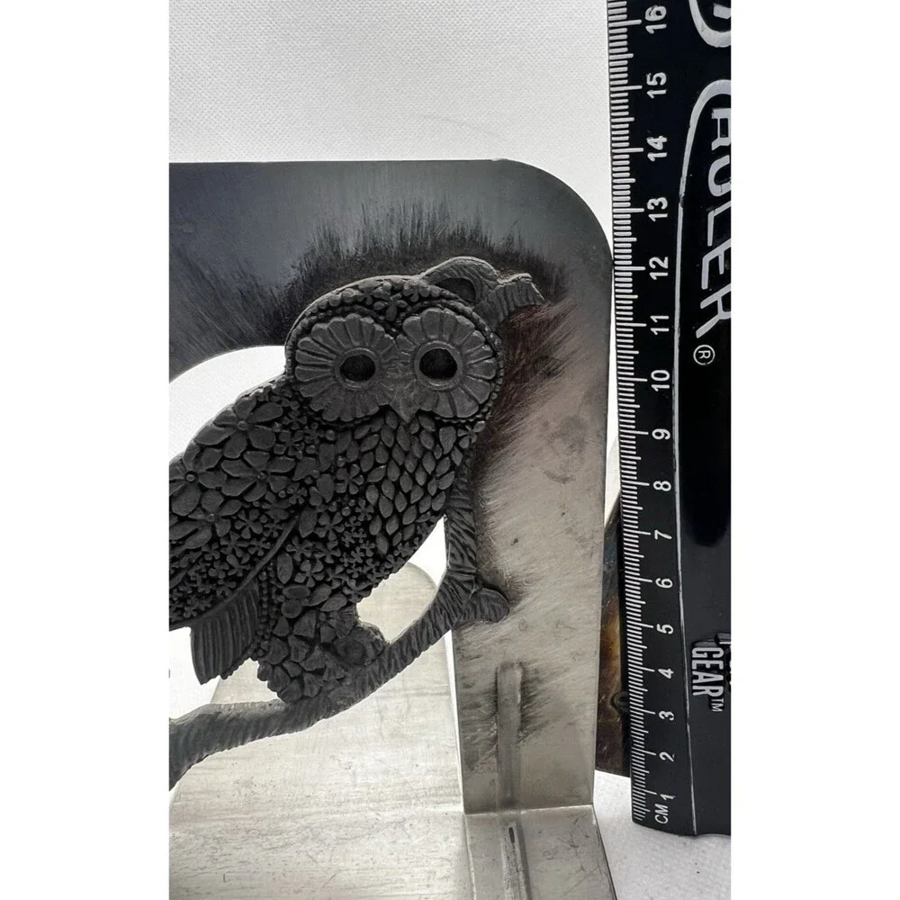 vintage owl figurine metal bookends pantina rustic art library decor bird